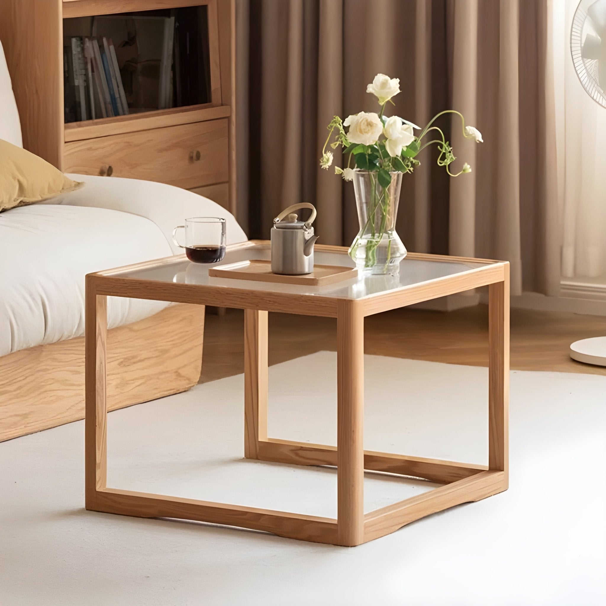 Crystal Natural Solid Oak Coffee Table Set | glass coffee table with NZ delivery | Oak Furniture Store