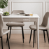 Daejeon Tulip Poplar Painted Dining Table set with upholstered chairs, showing 6.3cm table edge detail.