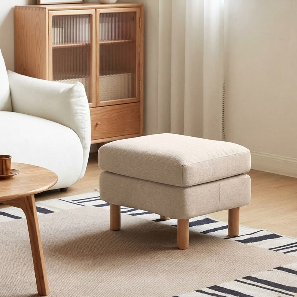 Versatile fabric ottoman with removable cover and timber legs. Ideal footrest or stool for Aussie sofas. Shop now online.