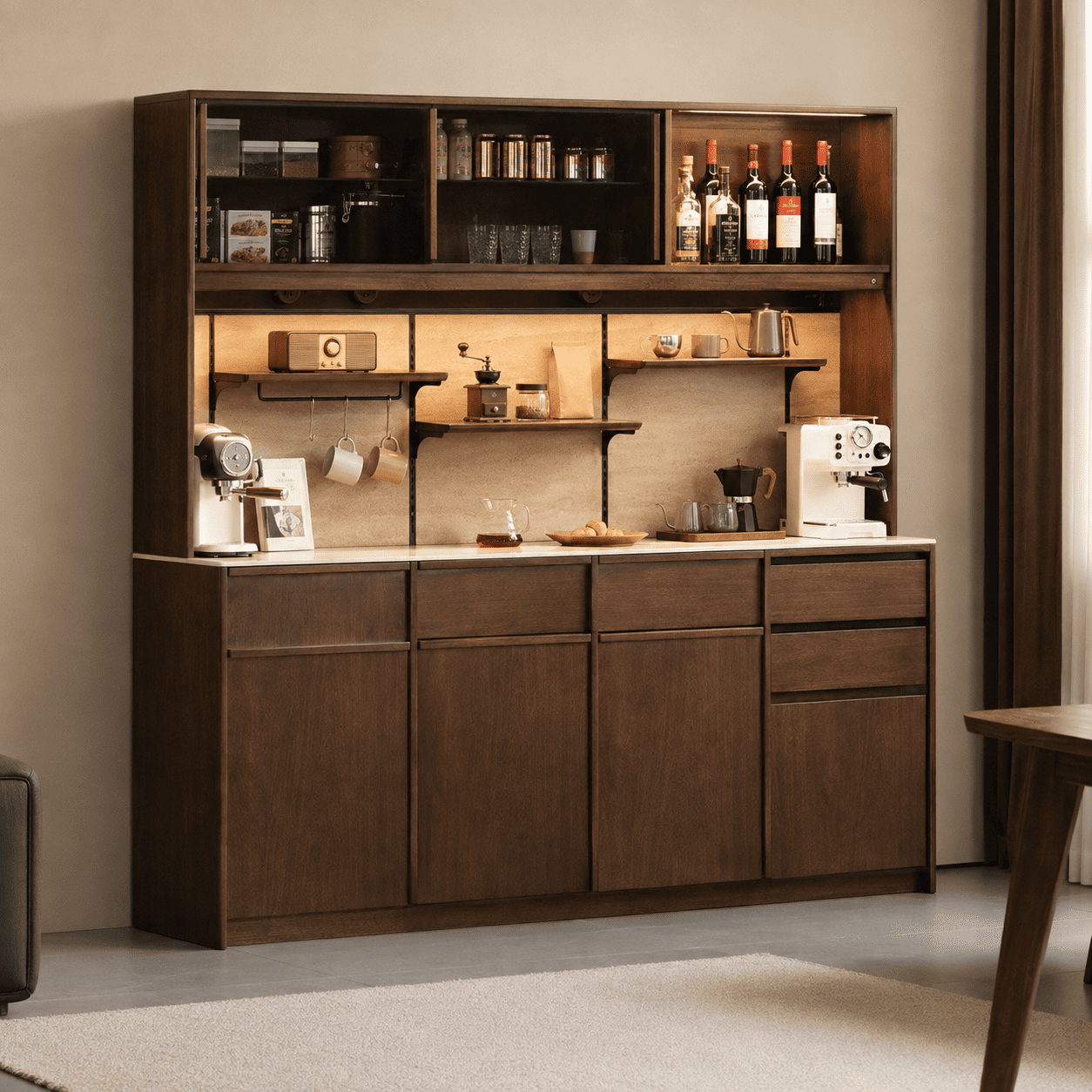 Derry Natural Solid Walnut Sideboard with Hutch Dresser