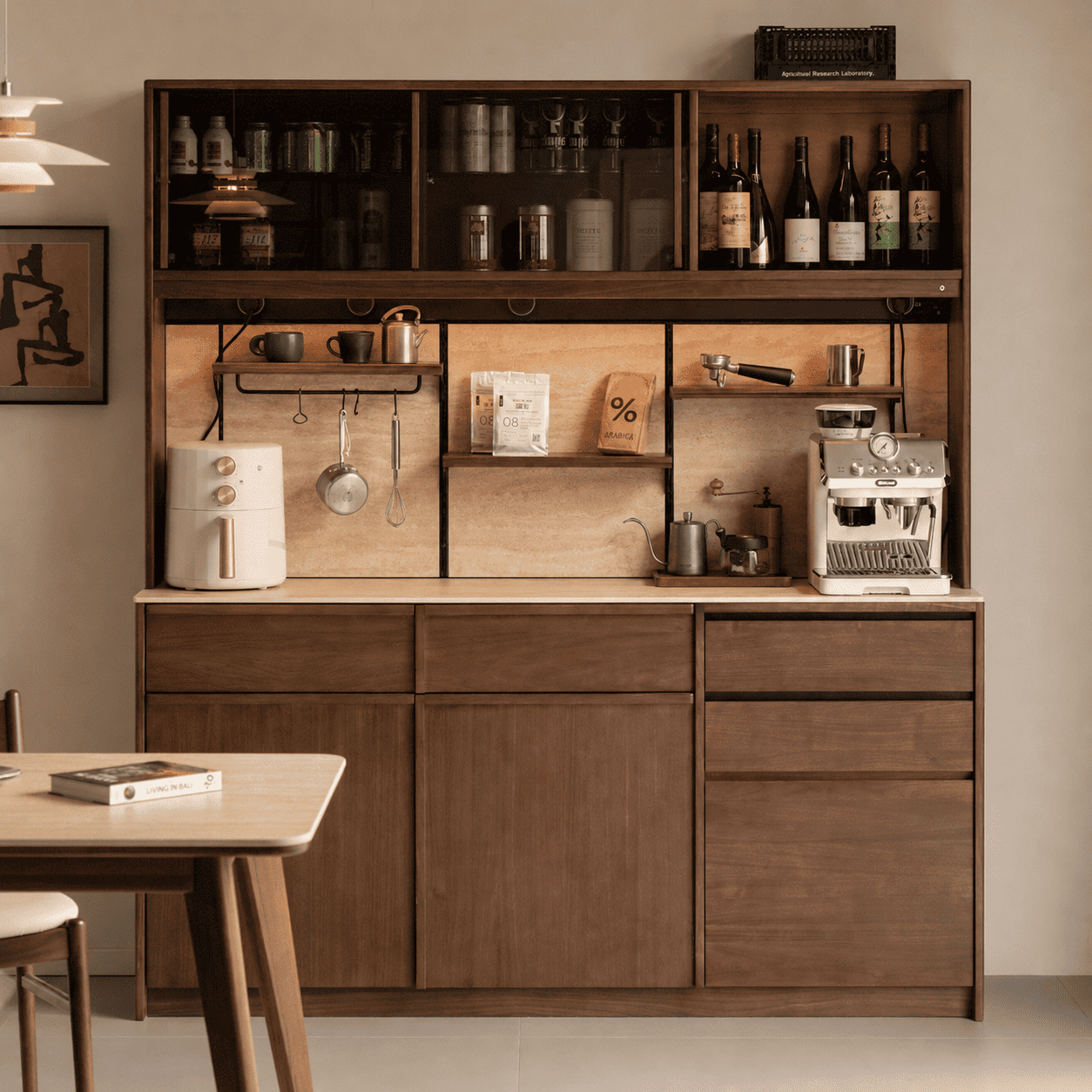 Derry Natural Solid Walnut Sideboard with Hutch Dresser