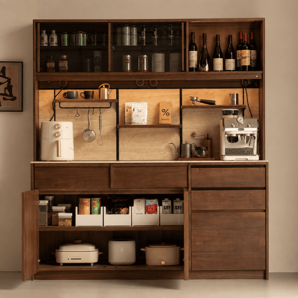 Derry Natural Solid Walnut Sideboard with Hutch Dresser