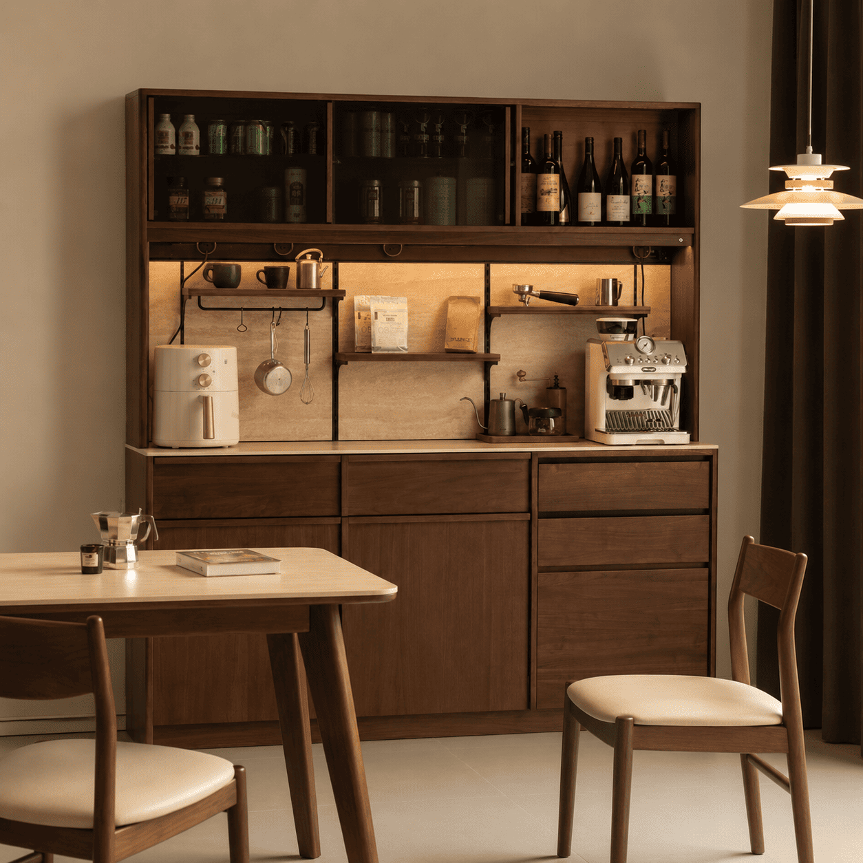 Derry Natural Solid Walnut Sideboard with Hutch Dresser