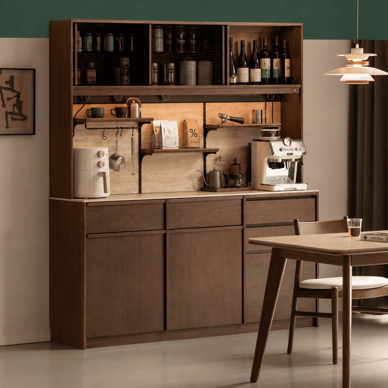 Derry Natural Solid Walnut Sideboard with Hutch Dresser