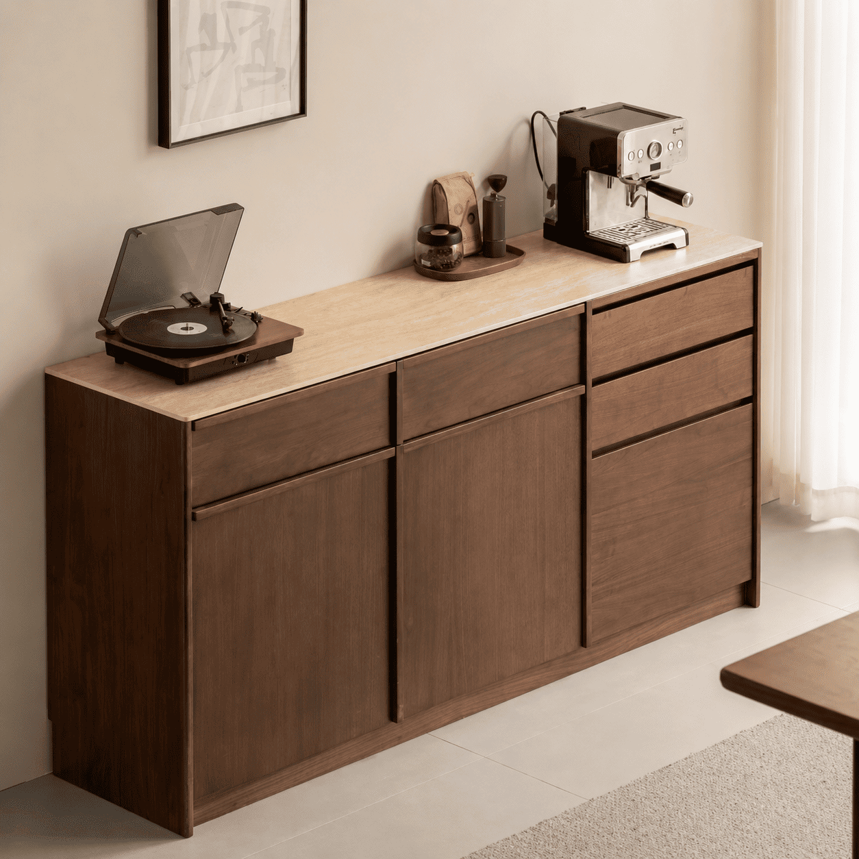 Derry Natural Solid Walnut Sideboard with Hutch Dresser