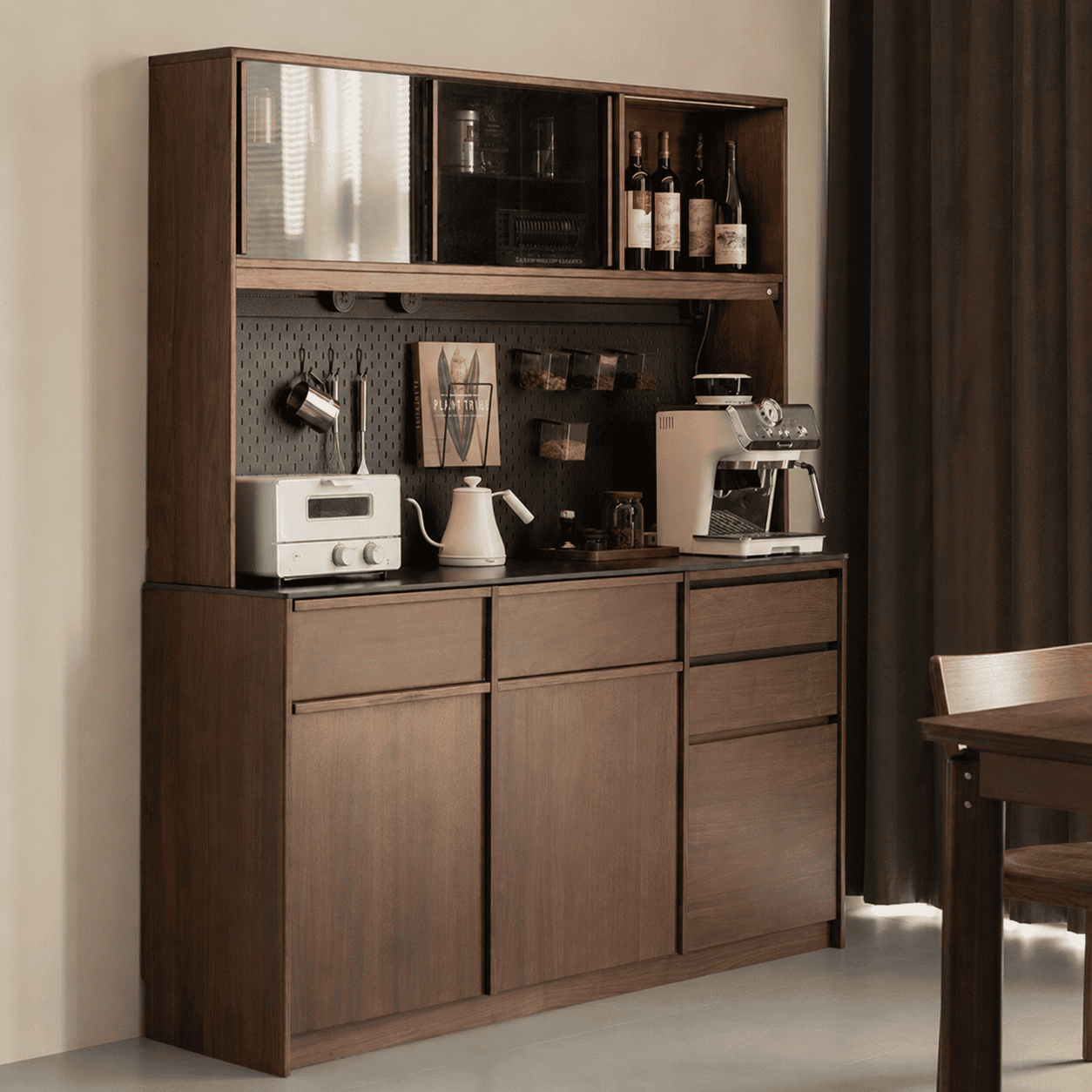 Derry Natural Solid Walnut Sideboard with Hutch Dresser Design Two