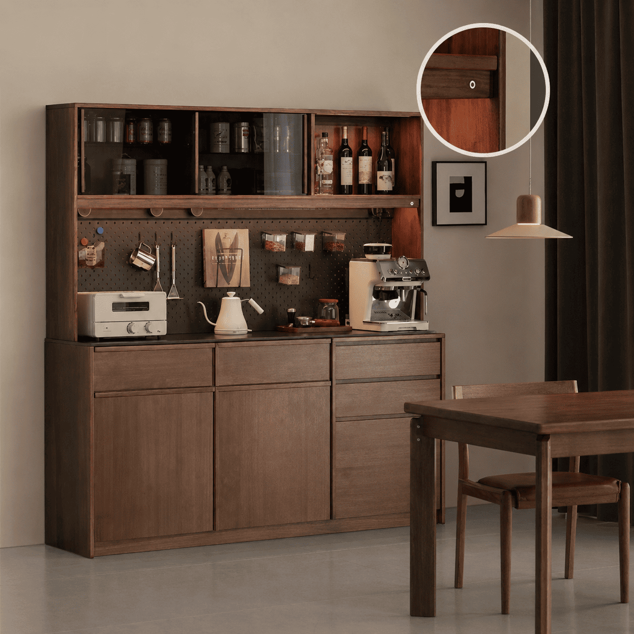 Derry Natural Solid Walnut Sideboard with Hutch Dresser Design Two