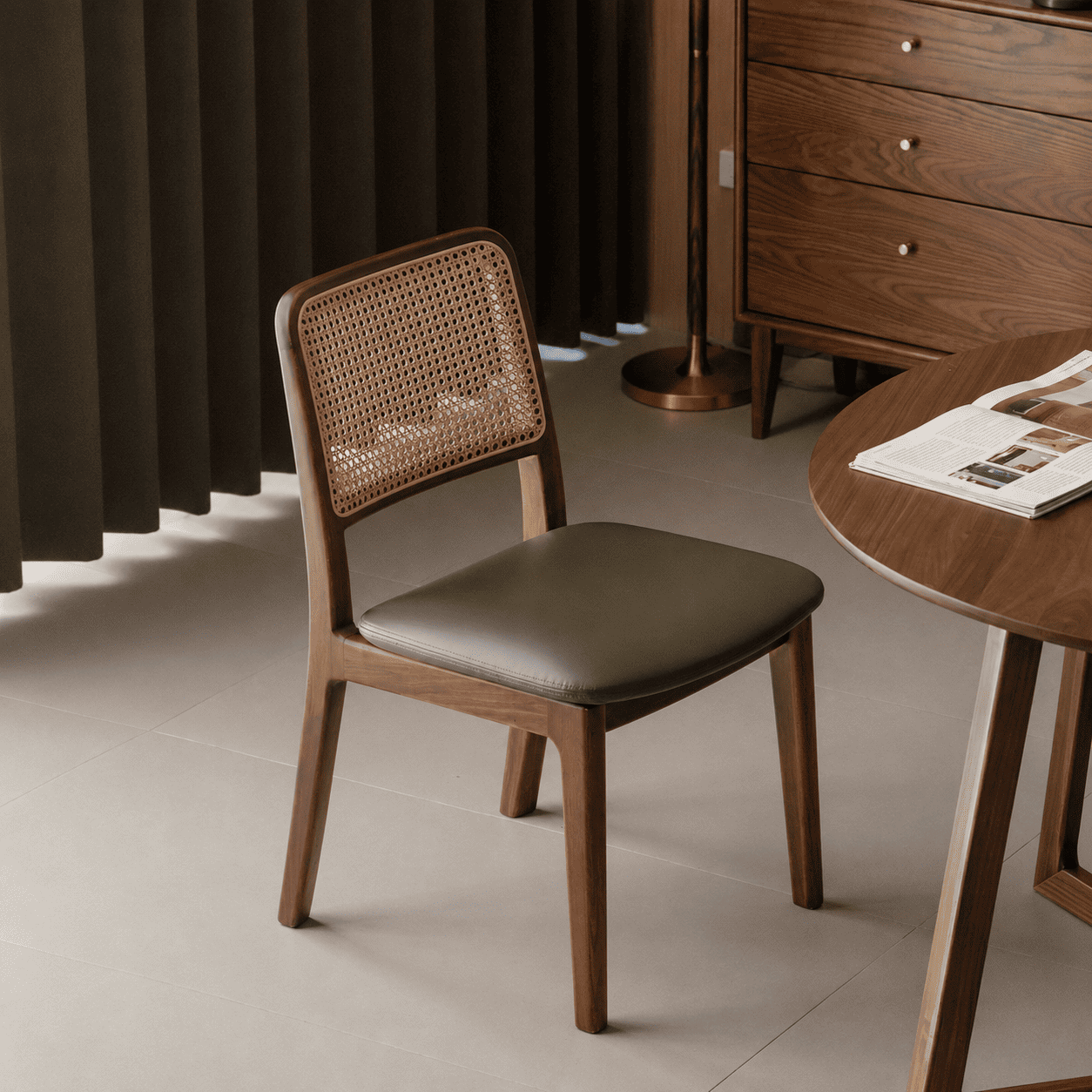 Ely Natural Solid Walnut Dining Chair with Leather Pad for modern dining room styling