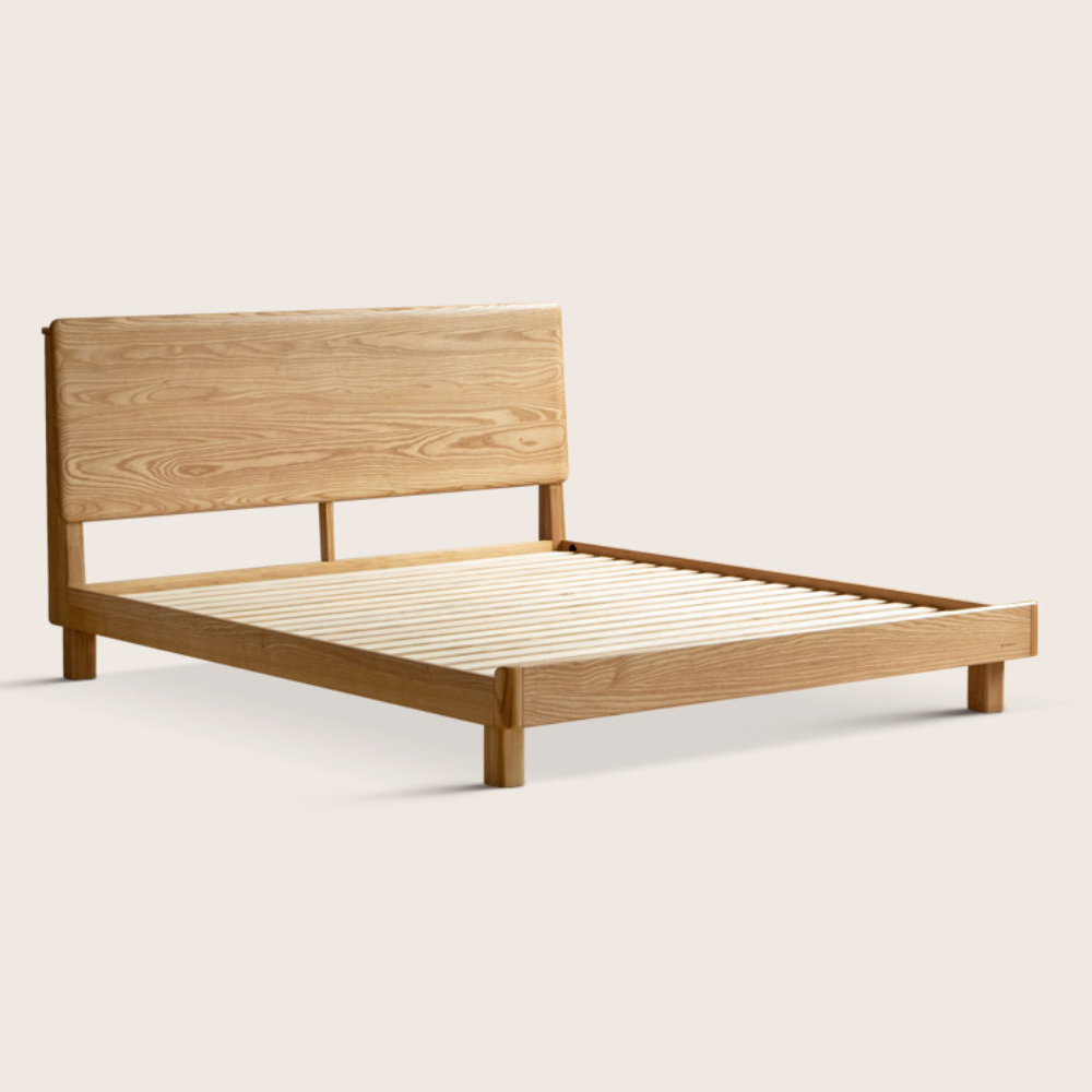 Endrinal Natural Solid Ash Bed Frame with Adjustable Headboard