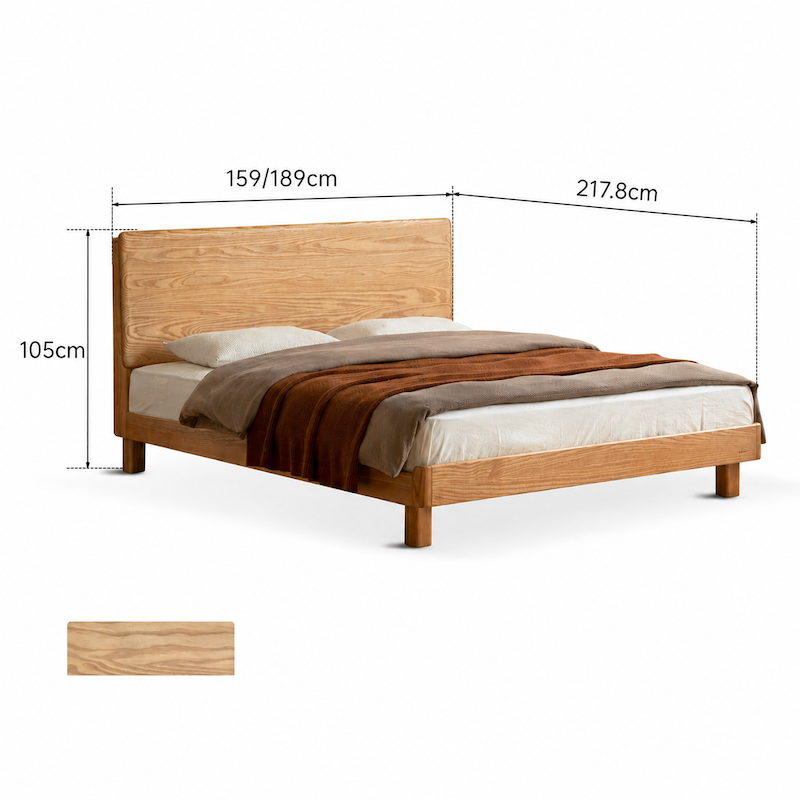 Endrinal Natural Solid Ash Bed Frame with Adjustable Headboard