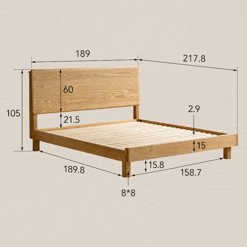 Endrinal Natural Solid Ash Bed Frame with Adjustable Headboard