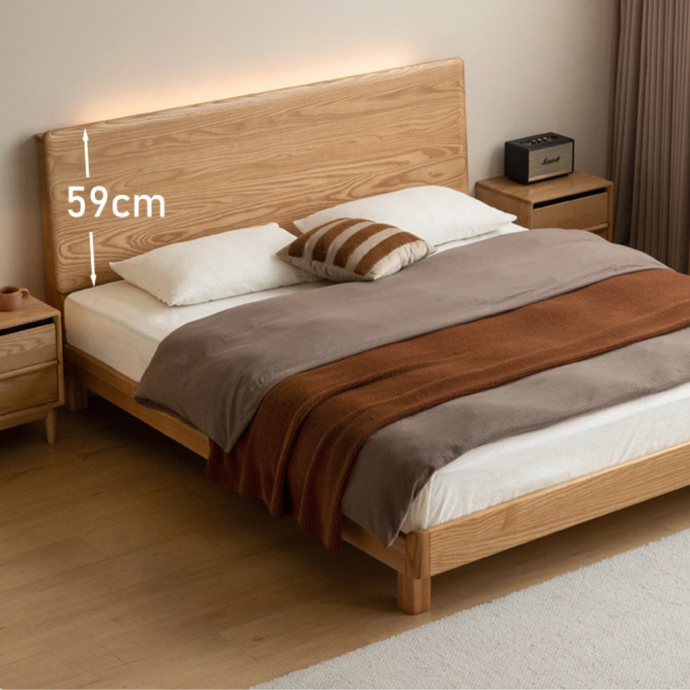 Endrinal Natural Solid Ash Bed Frame with Adjustable Headboard