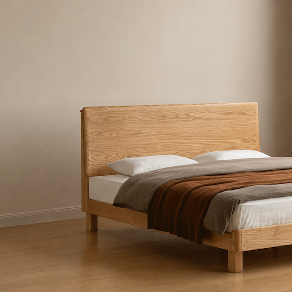 Endrinal Natural Solid Ash Bed Frame with Adjustable Headboard