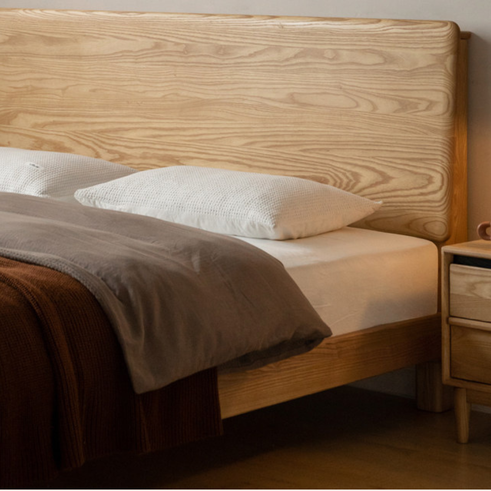 Endrinal Natural Solid Ash Bed Frame with Adjustable Headboard