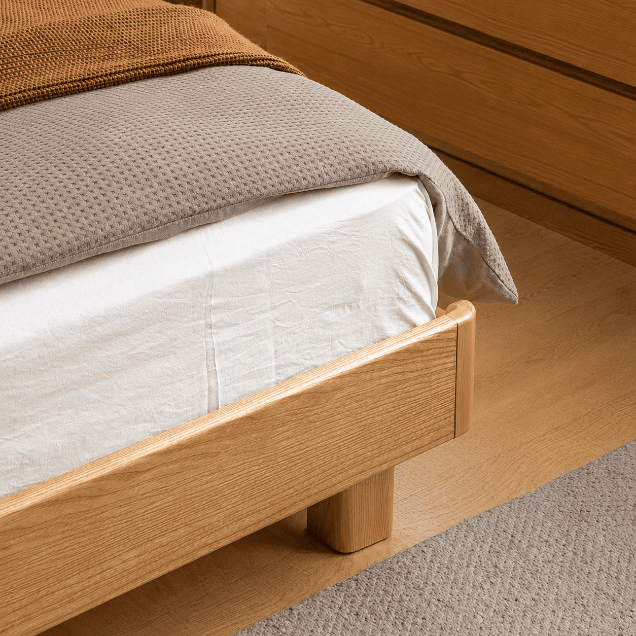 Endrinal Natural Solid Ash Bed Frame with Adjustable Headboard
