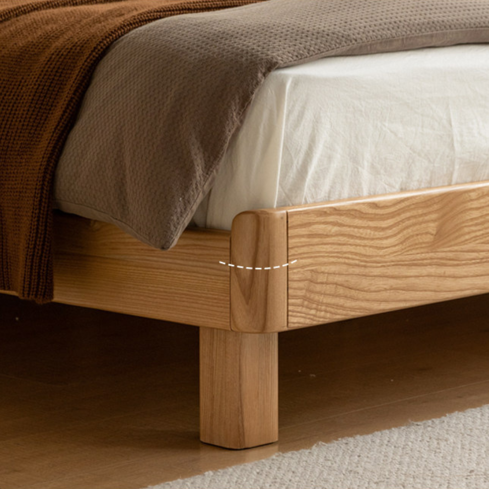 Endrinal Natural Solid Ash Bed Frame with Adjustable Headboard