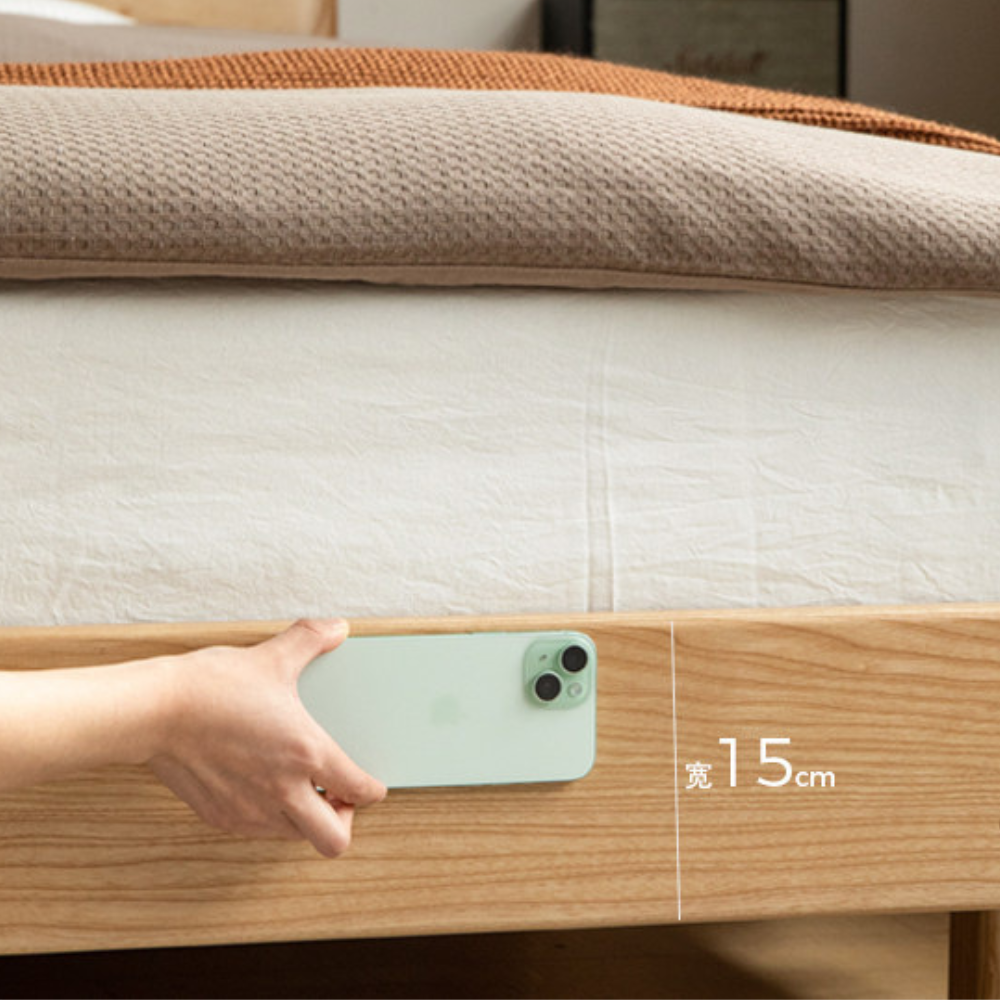Endrinal Natural Solid Ash Bed Frame with Adjustable Headboard