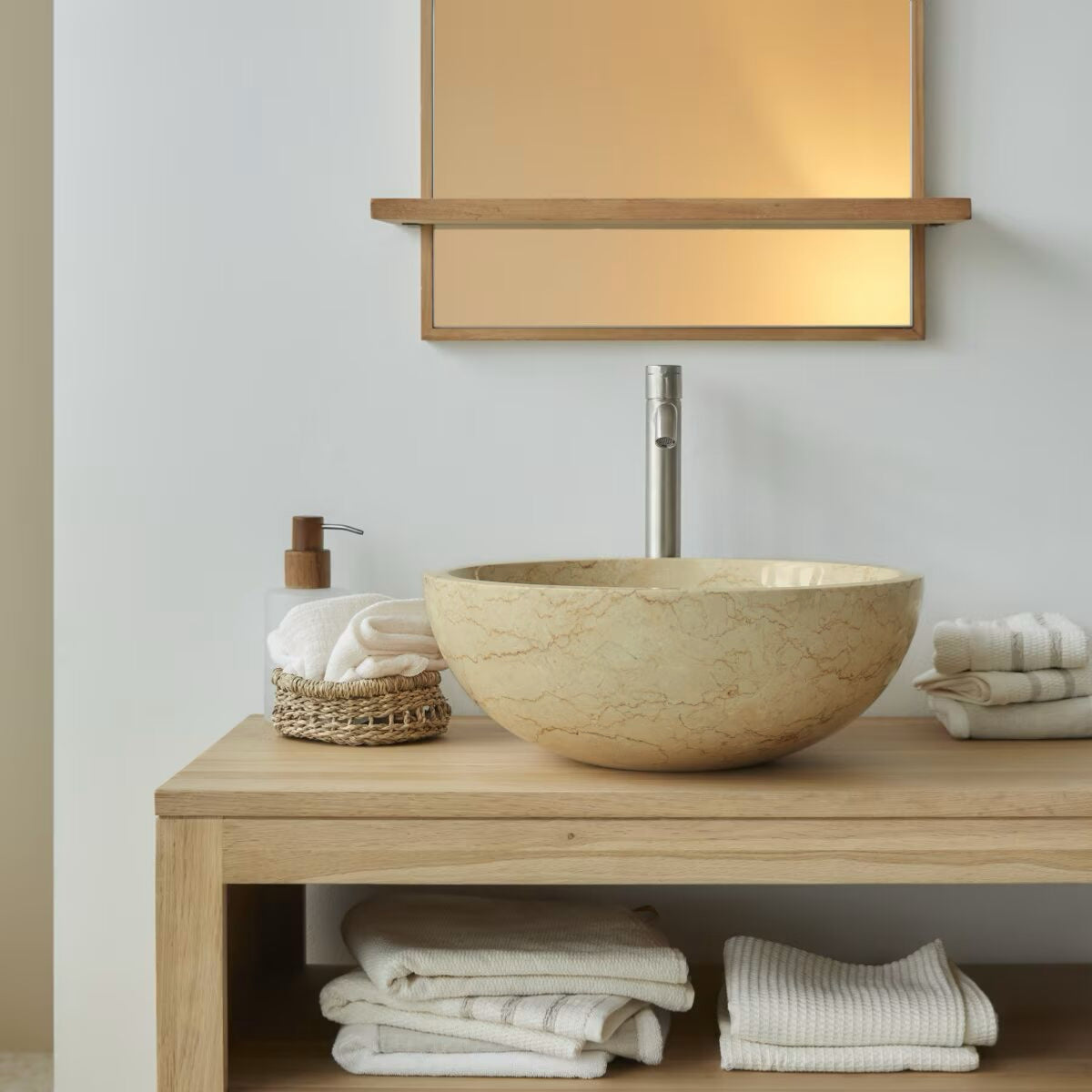 Esna Natural Round Marble Brown Basin - Oak Furniture Store