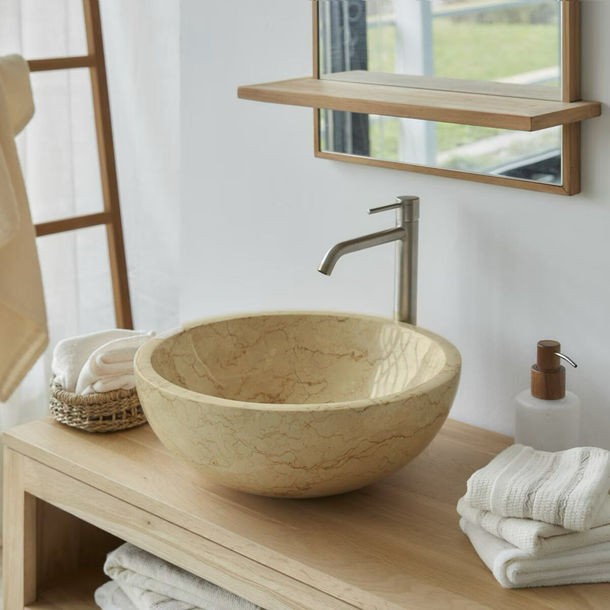 Esna Natural Round Marble Brown Basin - Oak Furniture Store