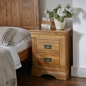 French Rustic Solid Oak Bed Frame and Bedside Table Package - Oak Furniture Store