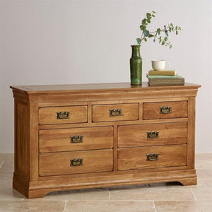 French Rustic Solid Oak Bed Frame, Bedside Table, and Chest Of Drawer Package - Oak Furniture Store