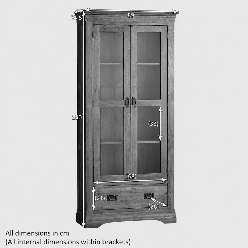 French Rustic Solid Oak Display Cabinet