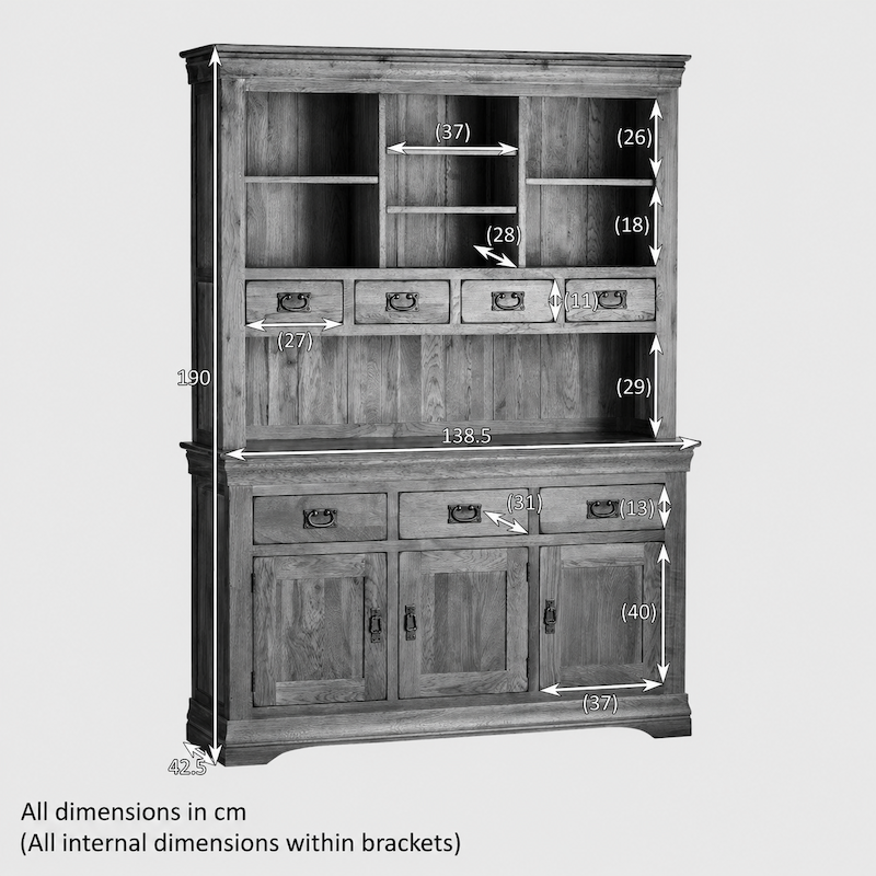 French Rustic Solid Oak Large Sideboard With Hutch Dresser