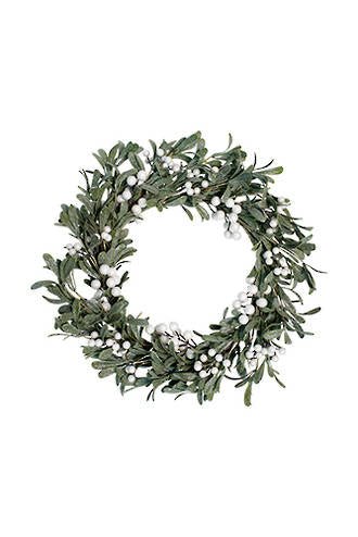 Frosted Mistletoe Wreath White Berries FXW993L