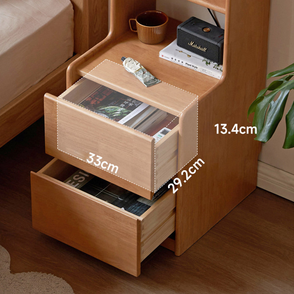 Guardo Natural Solid Rubber Wood Bedside Table with Hutch