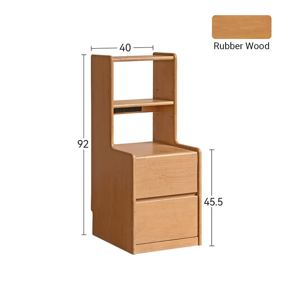 Guardo Natural Solid Rubber Wood Bedside Table with Hutch