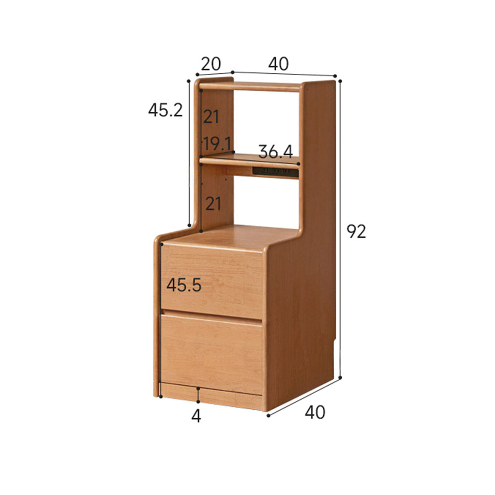 Guardo Natural Solid Rubber Wood Bedside Table with Hutch
