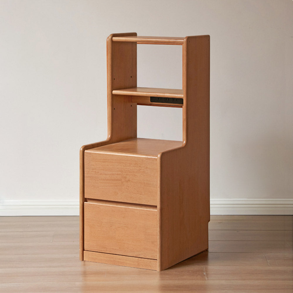 Guardo Natural Solid Rubber Wood Bedside Table with Hutch