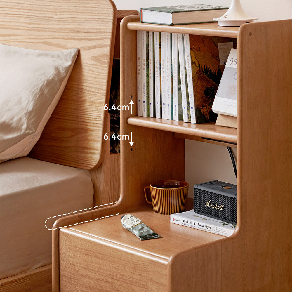 Guardo Natural Solid Rubber Wood Bedside Table with Hutch