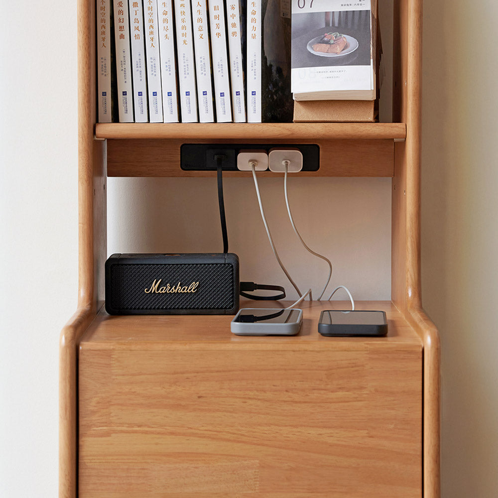 Guardo Natural Solid Rubber Wood Bedside Table with Hutch