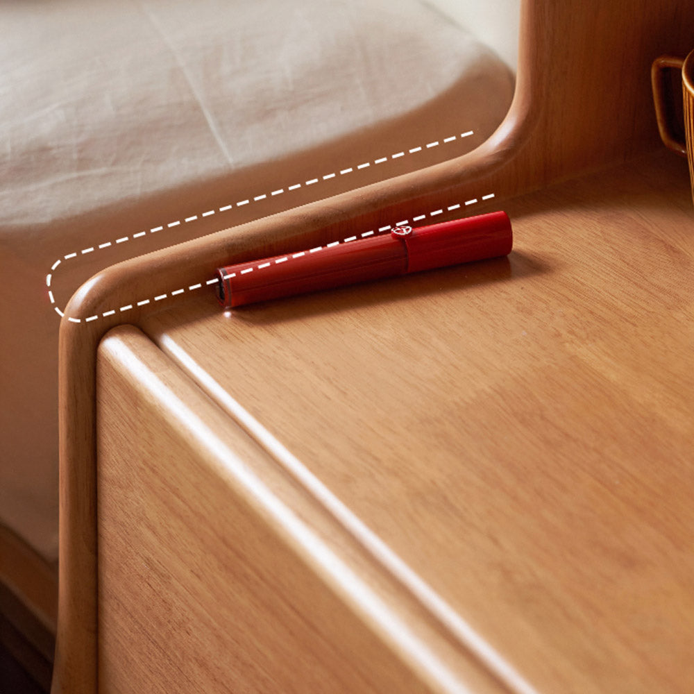 Guardo Natural Solid Rubber Wood Bedside Table with Hutch