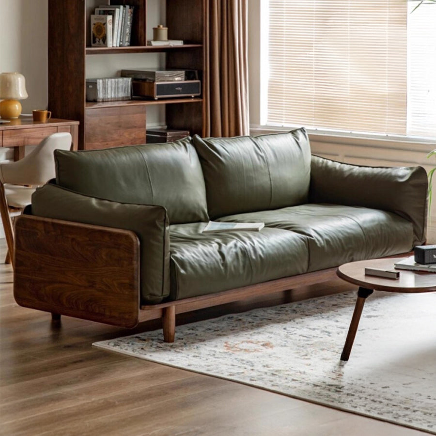 Hamburg Black Walnut Genuine Leather Sofa