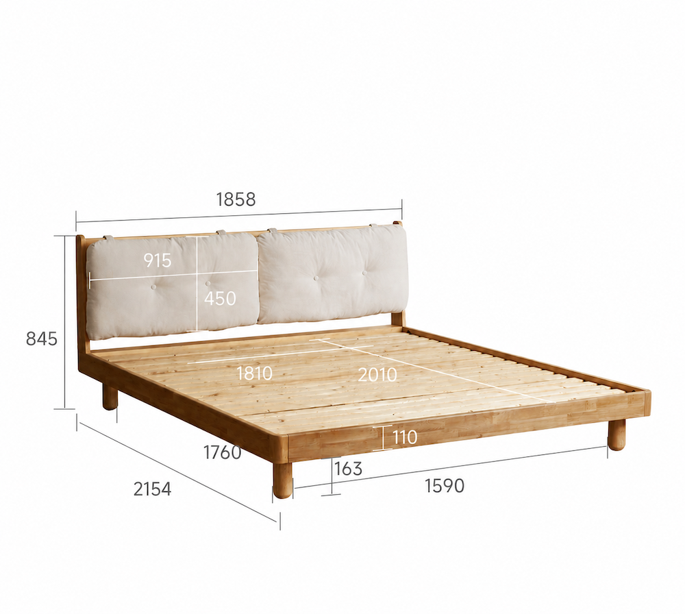 Hamburg Natural Solid Rubber Wood Bed Frame
