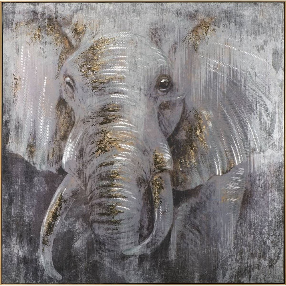 Hand Painted Elephant Painting - Gold Frame RAC7018