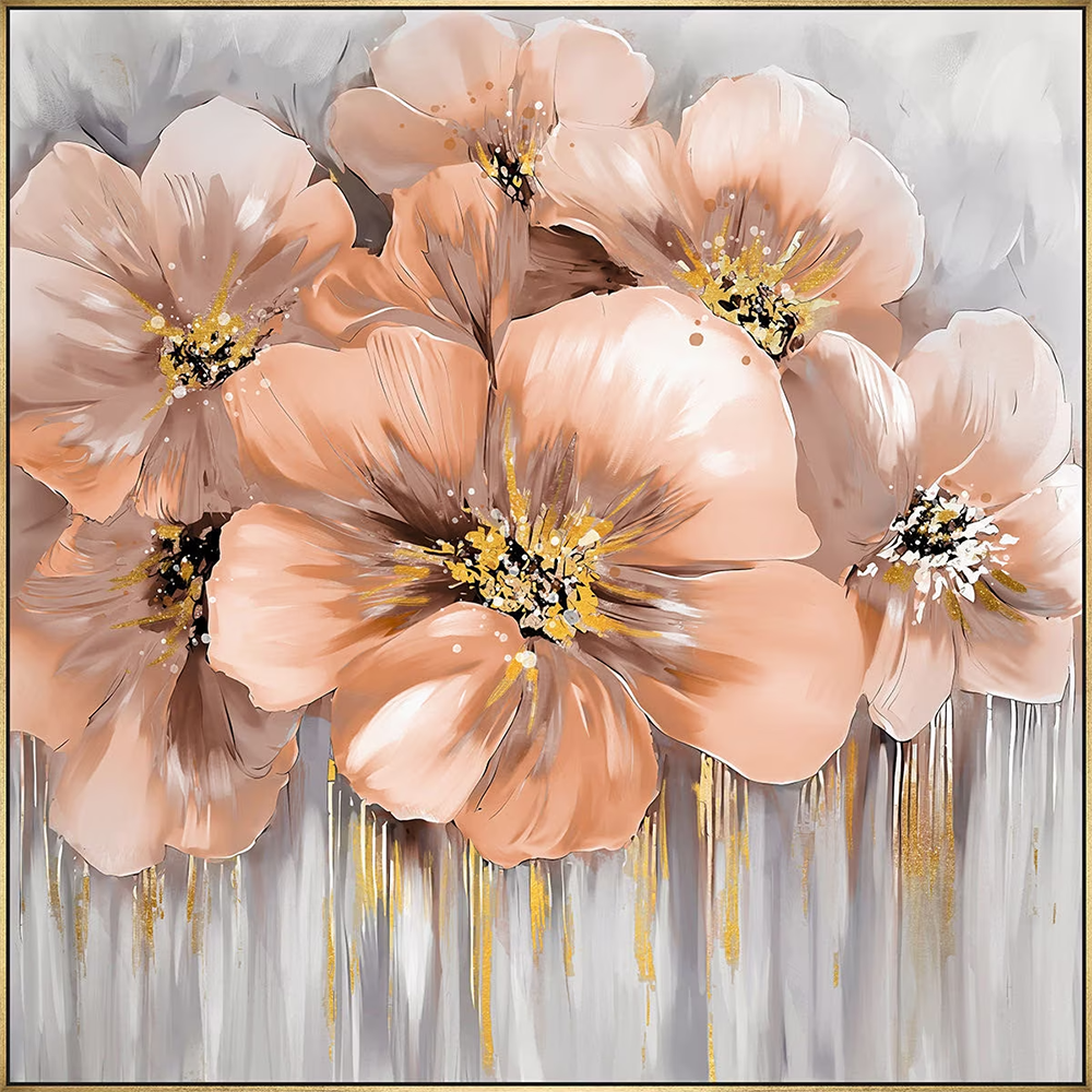 Hand Painted Gold Flower Painting - Gold Frame RAC7027