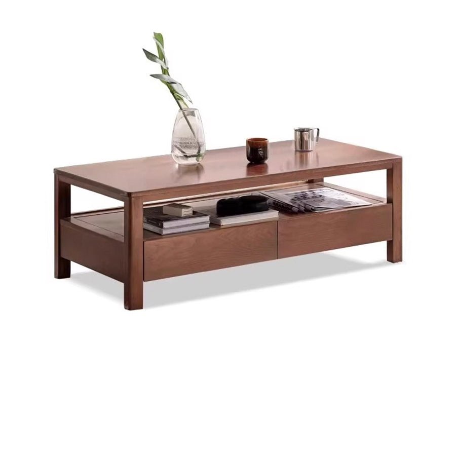 Humbie Natural Solid Oak Coffee Table in Walnut Colour | square coffee table with drawers for NZ local |Oak Furniture Store