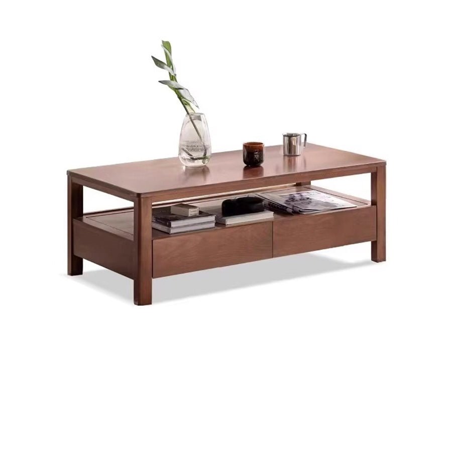 Humbie Natural Solid Oak Coffee Table in Walnut Colour | square coffee table with drawers for NZ local |Oak Furniture Store