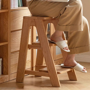 Humbie Natural Solid Oak Stool Ladder - Oak Furniture Store