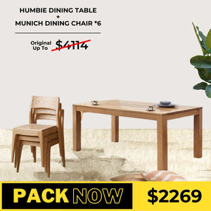 Humbie Solid Oak Dining Table and Munich Dining Chair Package - Oak Furniture Store