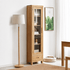Humbie Solid Oak Slim Display Cabinet with open glass door, adjustable shelves and drawer storage for books and décor.