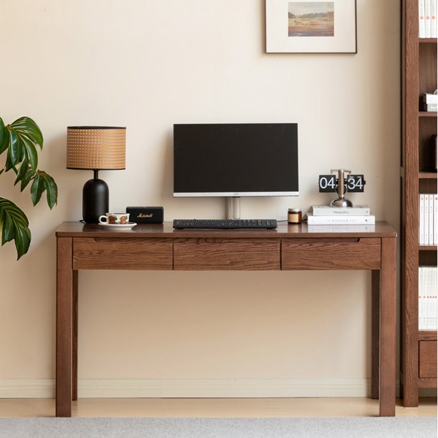 Humbie Solid Oak Study Desk in Walnut Colour | Oak Furniture Store