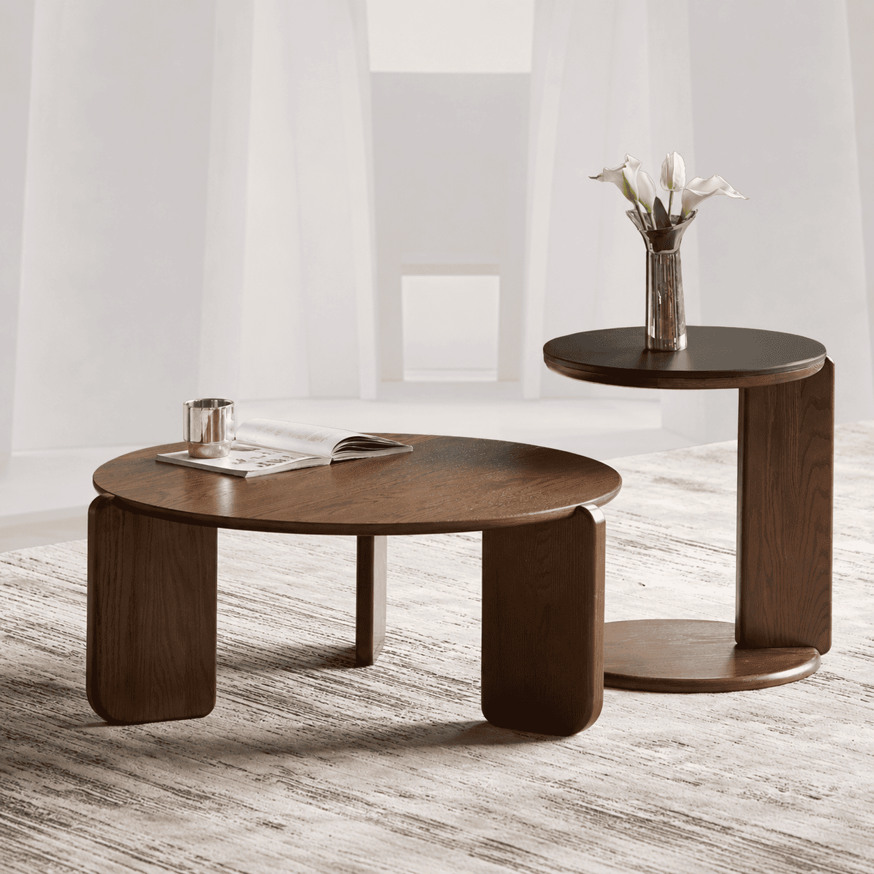 Jelling Solid Oak Coffee Table Set in Walnut Colour