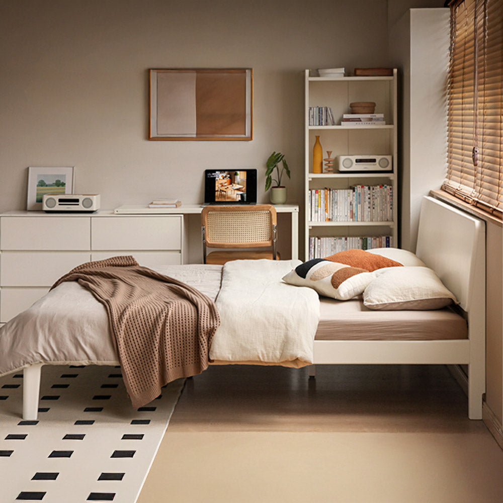 Kemi Cream Rubber Wood Painted Bed Frame