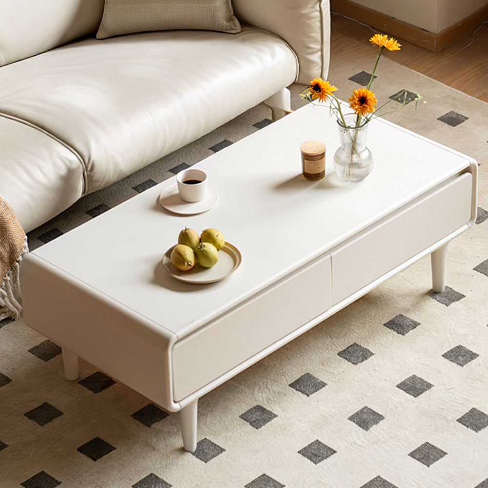 Kemi Cream Solid Rubber Wood Painted Coffee Table