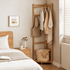 Kent natural solid oak corner coat rack with shelves, basket storage and bedroom styling