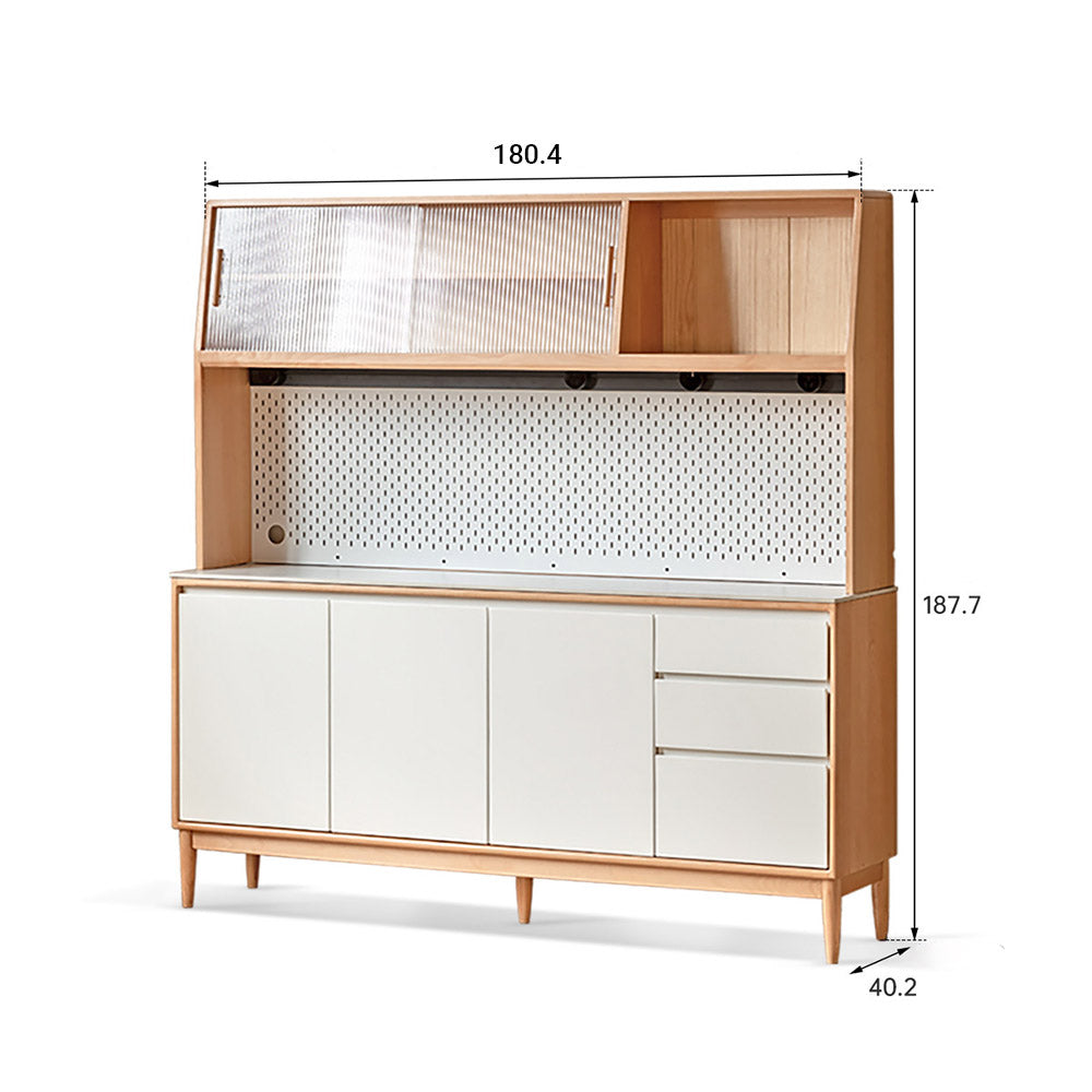 Korge Solid Beech Sideboard with Hutch Dresser Top